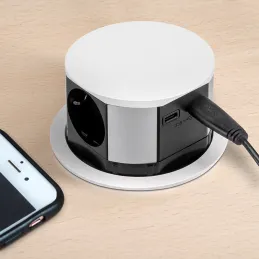 Izvlečna električna vtičnica VERTIKAL SCHUKO 3× 230 V + 2× USB / mat bela