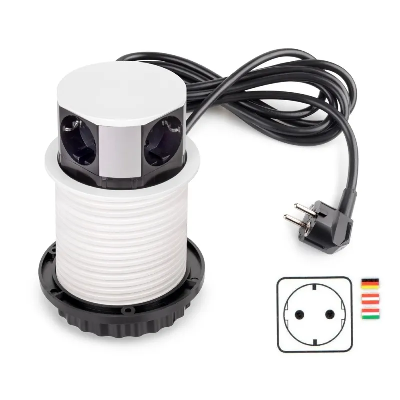 Izvlečna električna vtičnica VERTIKAL SCHUKO 3× 230 V + 2× USB / mat bela