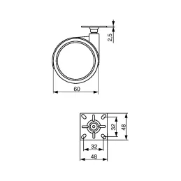 Pohištveno kolesce LUNO 60 mm brez zavore / Siva