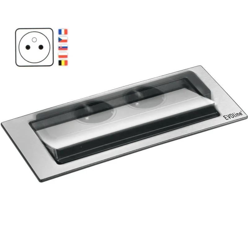 Izvlečna električna vtičnica EVOline BackFlip FRENCH + 1xUSB-polnjenje / videz nerjavnega jekla