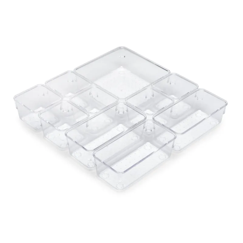 Organizator za kopalniški predal CUBE – 10 škatel / prozoren