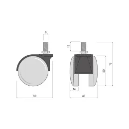 Črno pohištveno kolesce z vijakom WORK – brez zavore / 50 mm
