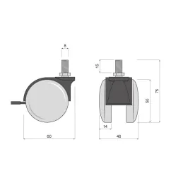 Črno pohištveno kolesce z vijakom WORK – z zavoro / 50 mm