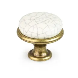 Gumb ročaj LUNAS / starinska medenina – razpokan porcelan