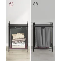 Koš za perilo METALO UNO / Črna + antracitno leseno okrasje