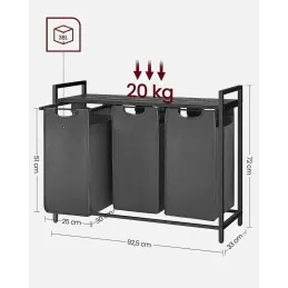Košara za perilo METALO TRIO / Črna + antracitno lesena barva