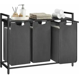 Košara za perilo METALO TRIO / Črna + antracitno lesena barva