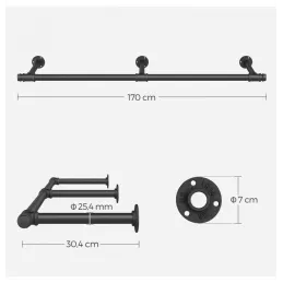 Obešalna palica za oblačila REGALO 1700 mm / mat črna