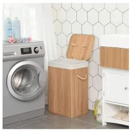 Košara za perilo GLAMUR 72 l / Naravni les