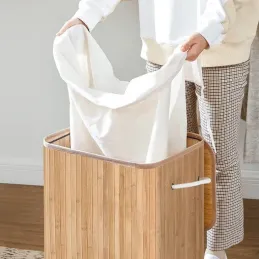 Košara za perilo GLAMUR 72 l / Naravni les
