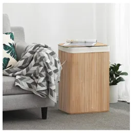 Košara za perilo GLAMUR 72 l / Naravni les