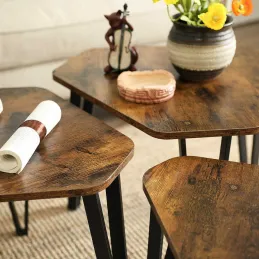 Komplet 3 konferenčnih mizic LUVERO / mat črna – vintage les