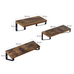 Komplet 3 polic REGALO Shelf / Mat črna – vintage les