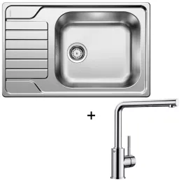 Set pomivalno korito Blanco DINAS XL 6 S Compact iz nerjavnega jekla + armatura MILA / sijoči krom