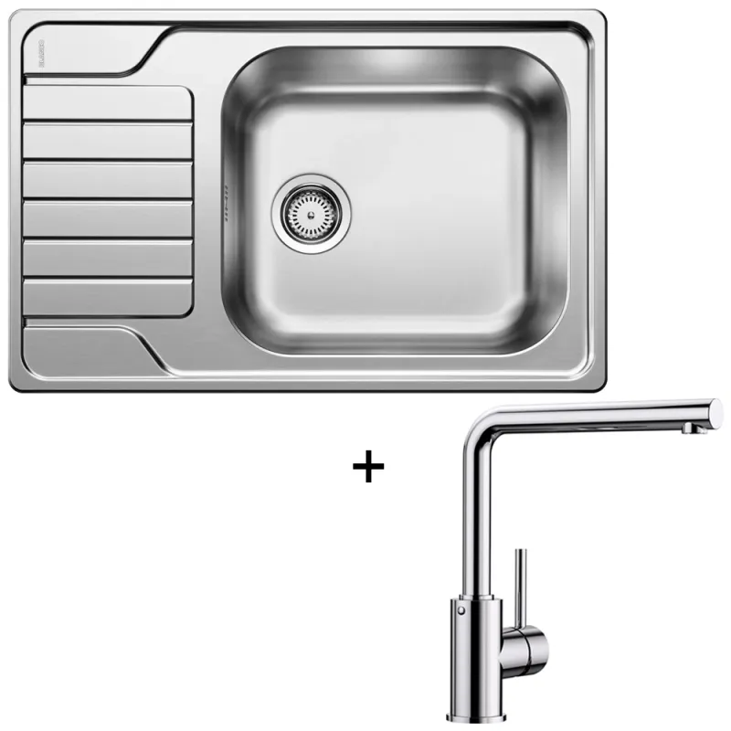 Set pomivalno korito Blanco DINAS XL 6 S Compact iz nerjavnega jekla + armatura MILA / sijoči krom