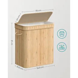 Košara za perilo GLAMUR 100 l / Naravni les