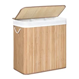 Koš za perilo GLAMUR 150 l / Naravni les