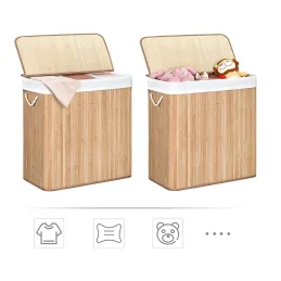 Koš za perilo GLAMUR 150 l / Naravni les