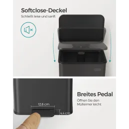 Koš za odpadke FLEXO s pedalom 40 l / Mat črna