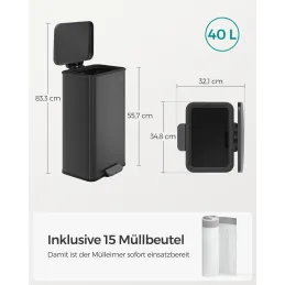 Koš za odpadke FLEXO s pedalom 40 l / Mat črna
