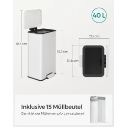 Koš za odpadke FLEXO s pedalom 40 l / mat bela