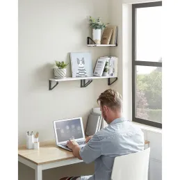 Komplet 3 stenskih polic REGALO Shelf / mat črna – bel les