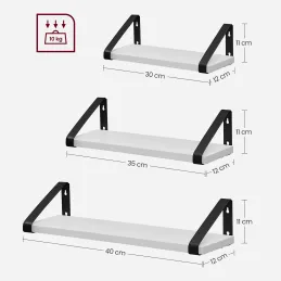 Komplet 3 stenskih polic REGALO Shelf / mat črna – bel les