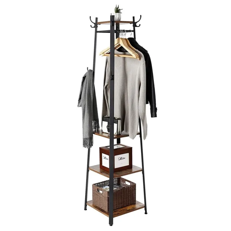 Samostoječi obešalnik COAT / mat črna – temen les