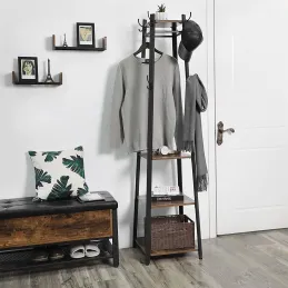 Samostoječi obešalnik COAT / mat črna – temen les
