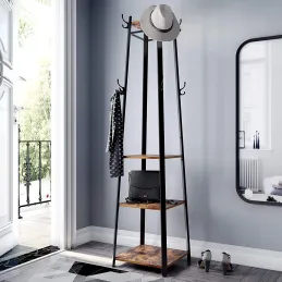 Samostoječi obešalnik COAT / mat črna – temen les