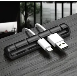 Samolepilno držalo za kable s 5 režami / Mat črna