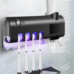 Ekskluzivno držalo za zobne ščetke z UV-sterilizacijo in dozirnikom / Mat črna