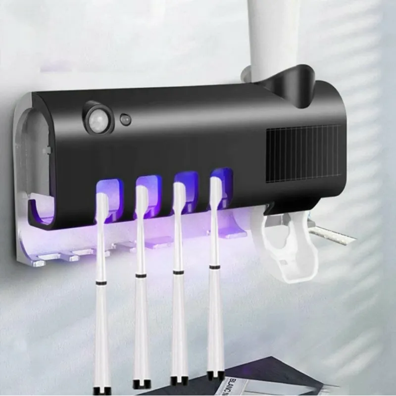 Ekskluzivno držalo za zobne ščetke z UV-sterilizacijo in dozirnikom / Mat črna