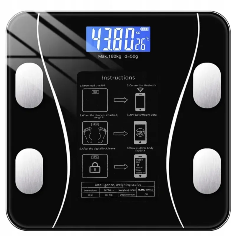 Osebna tehtnica z Bluetooth povezavo 180 kg INTEL / Črna