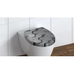 WC-deska z mehanizmom počasnega zapiranja / Motiv heksagon