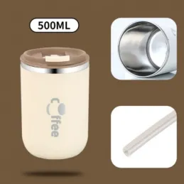 Dizajnerska termo steklenica s slamico GLAMM 500 ml / Rjava