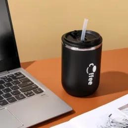 Dizajnerska termovka s slamico GLAMM 500 ml / Črna