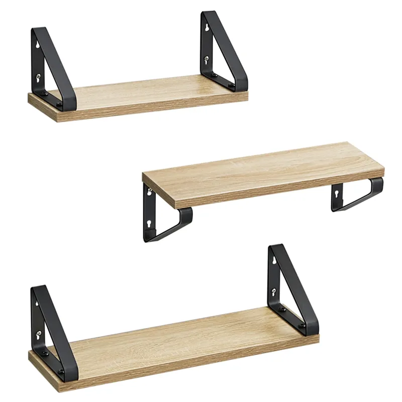 Komplet 3 polic REGALO Shelf / mat črna – svetel les