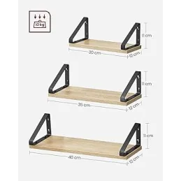 Komplet 3 polic REGALO Shelf / mat črna – svetel les