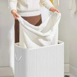 Košara za perilo GLAMUR 100 l / belo leseno ogledalo