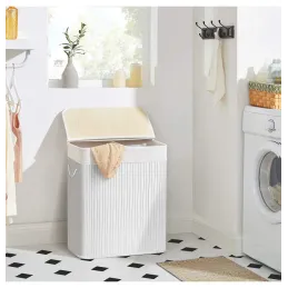 Košara za perilo GLAMUR 100 l / belo leseno ogledalo
