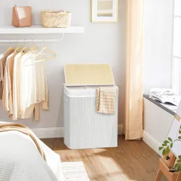 Košara za perilo GLAMUR 100 l / belo leseno ogledalo