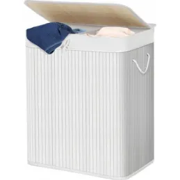 Košara za perilo GLAMUR 100 l / belo leseno ogledalo