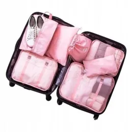 7-delni potovalni komplet za oblačila in kozmetiko TRAVEL / Rožnata