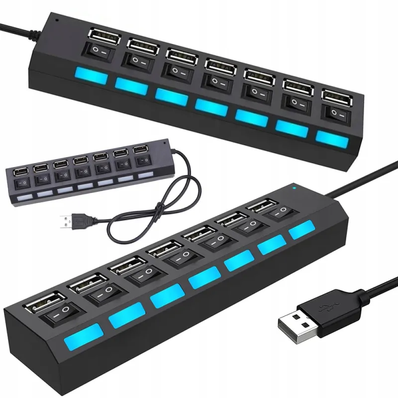Razdelilna vtičnica 7× USB-A 2.0 / mat črna