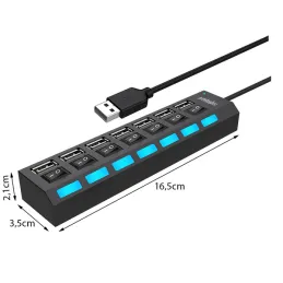 Razdelilna vtičnica 7× USB-A 2.0 / mat črna