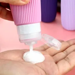 Potovalni komplet silikonskih stekleničk za kozmetiko EMPORA / Rožnata