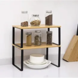 Komplet 2 kuhinjskih odlagalnih poličk STAND / črna – les