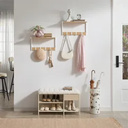 Komplet 2 stenskih obešalnikov BROOKLYN / bela – svetel les
