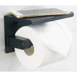 Držalo za toaletni papir s poličko BROS / Mat črna